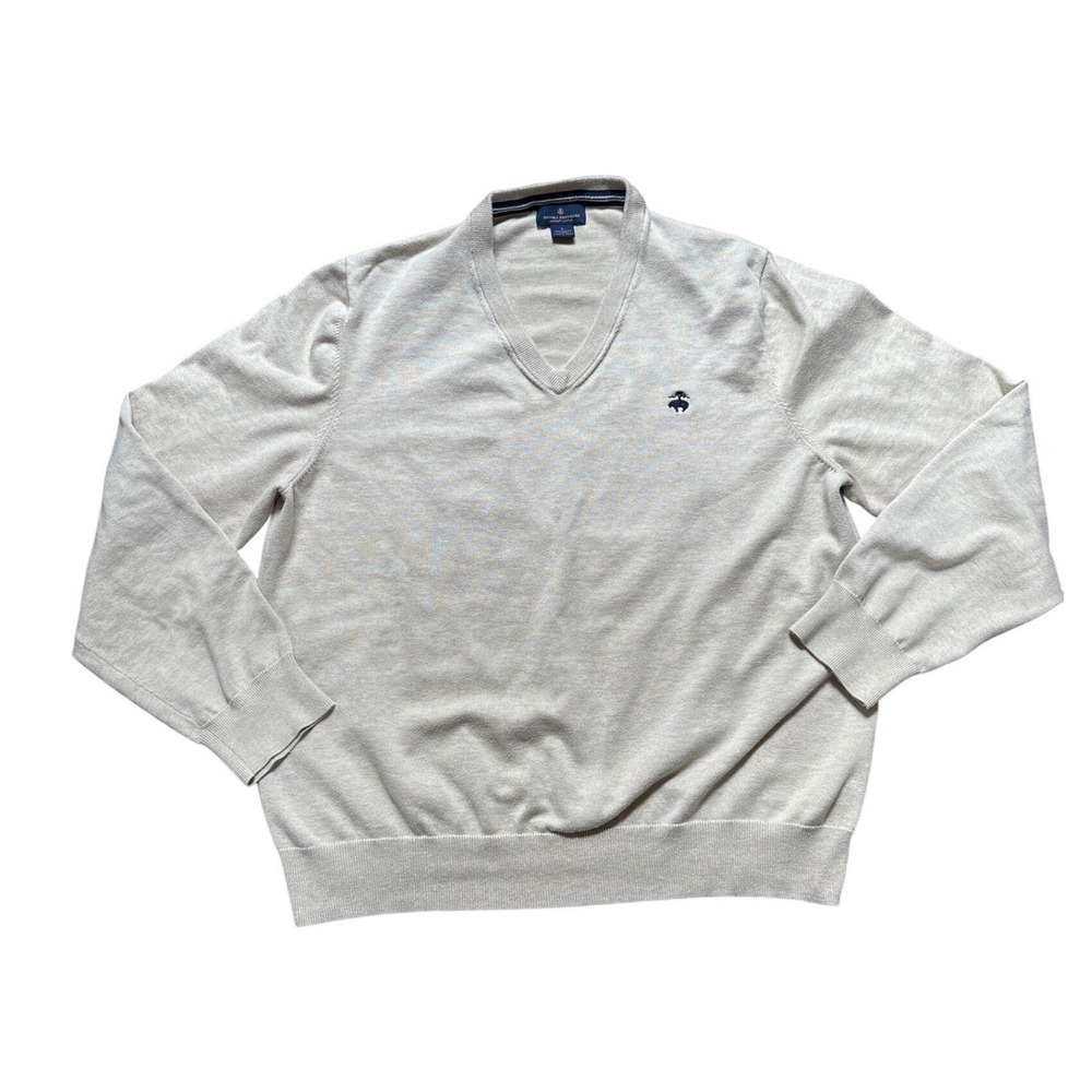Brooks Brothers Sweater Mens Beige Good Supima Cotton V-Neck Pullover SIZE L